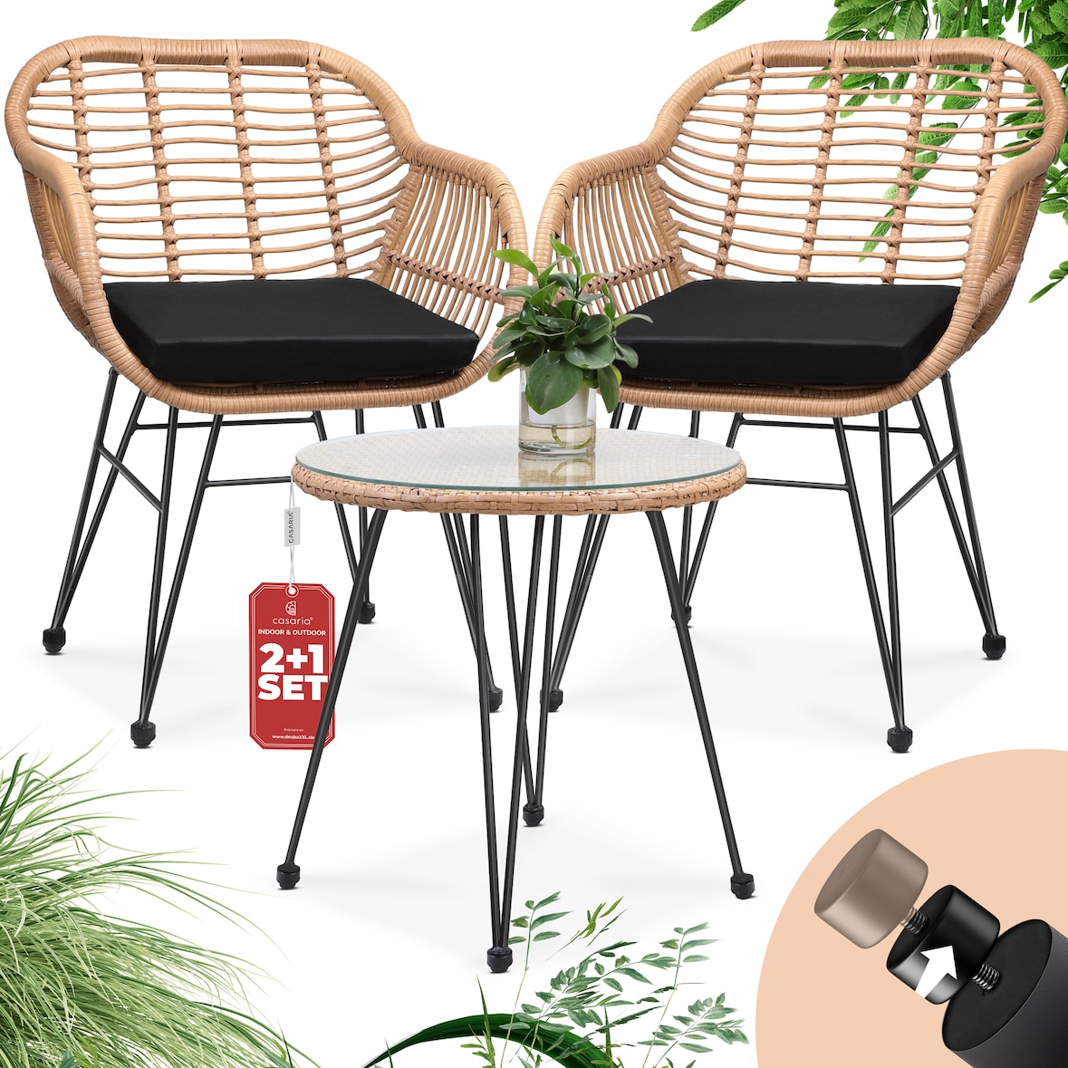 CASARIA® Polyrattan Balkonset Lounge Set mit Auflagen