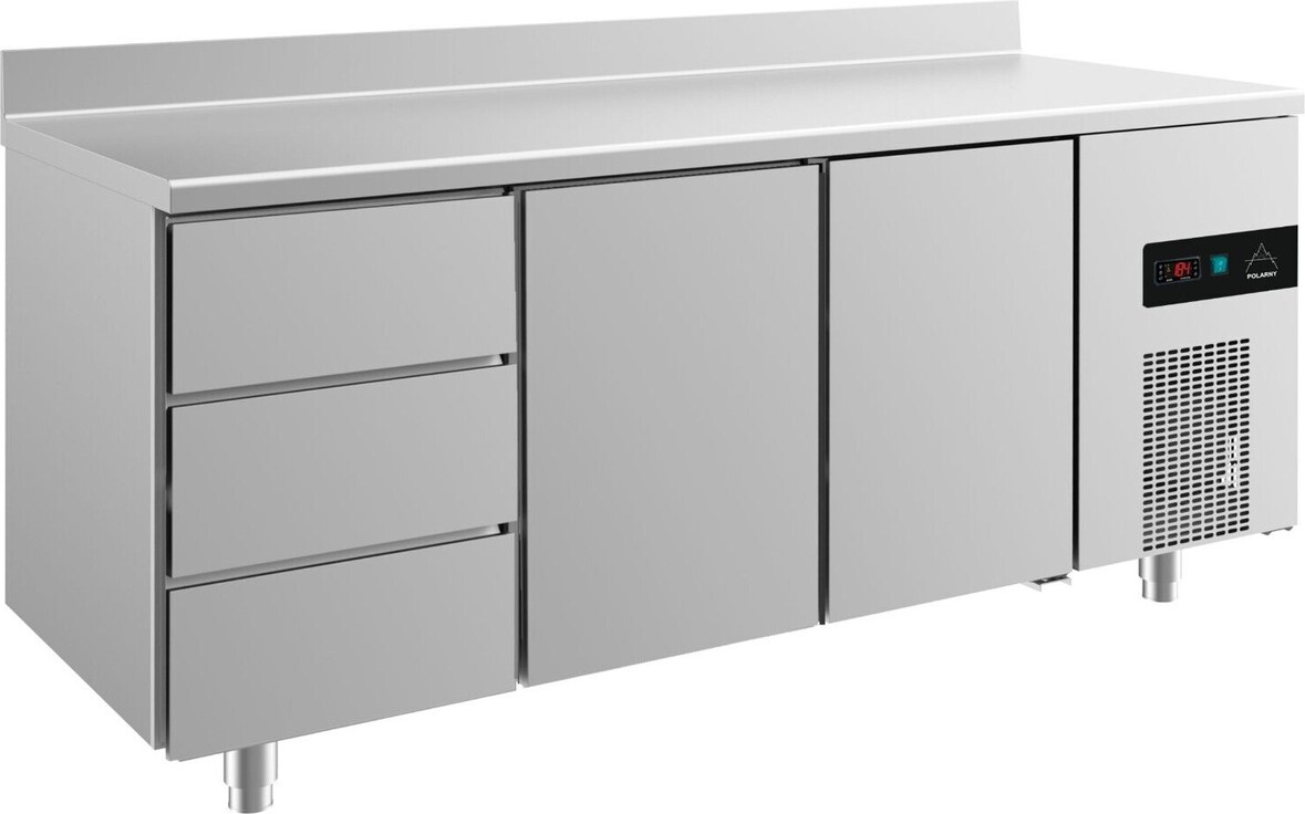 Gastro Kühltisch 3 Schubladen links 2 Türen mittig&rechts Umluftkühlung Aufkantung, 1865x700x850mm -2/+8°C 474L