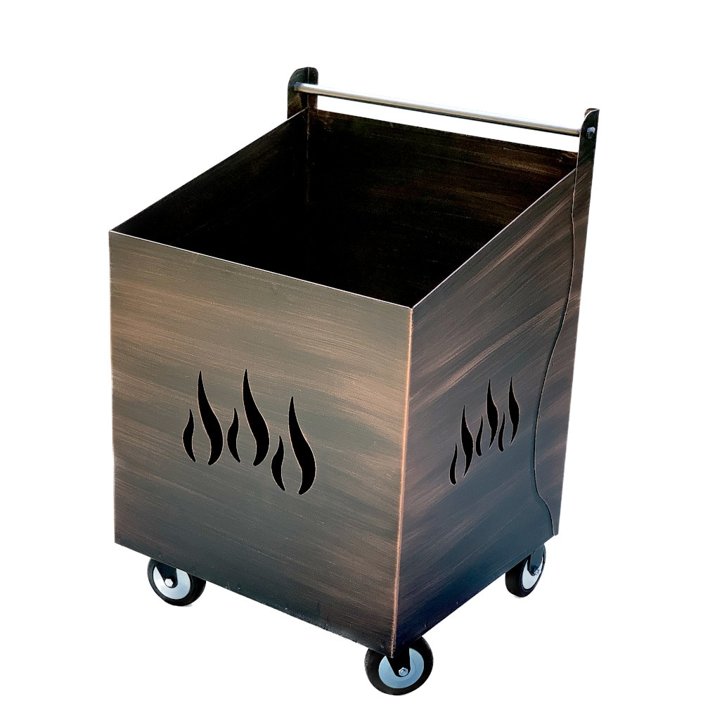 Carrello Portalegna Portapellet grande Fiamma in ferro battuto con ruote colore spazzolato rame