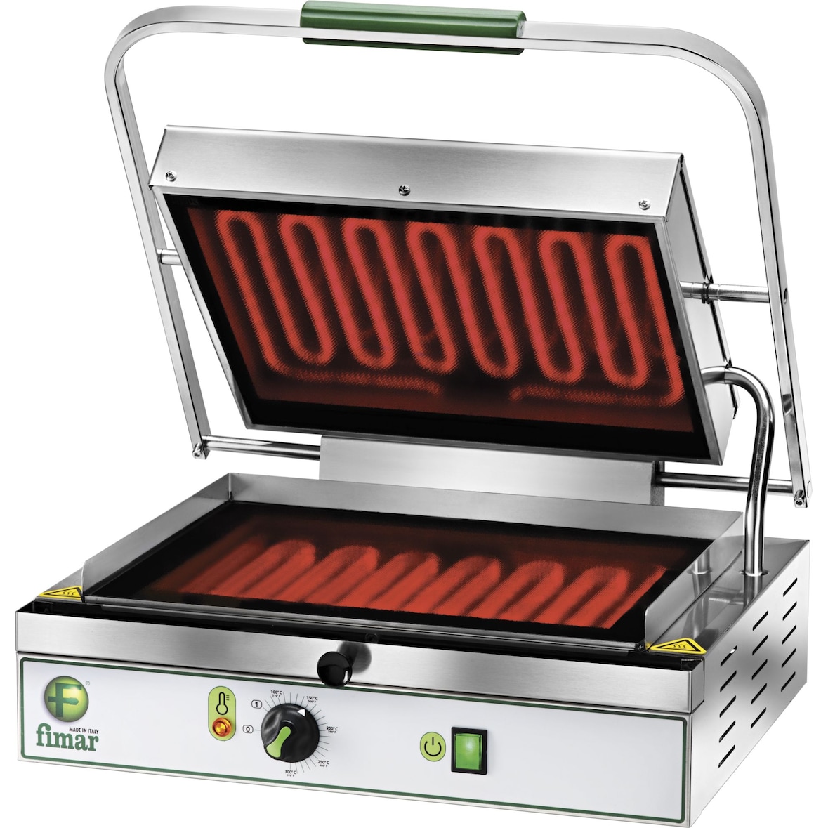 Piastra maxi in vetroceramica liscia FIMAR modello PV40LL con resistenze ad infrarossi. Misure 490x450x190/600(h) mm