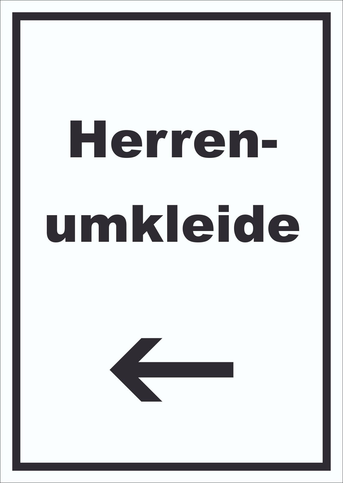 Herrenumkleide Schild mit Text und Richtungspfeil links hochkant A6 Rückseite selbstklebend