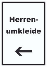 thumbnail of Herrenumkleide Schild mit Text und Richtungspfeil links hochkant A6 Rückseite selbstklebend