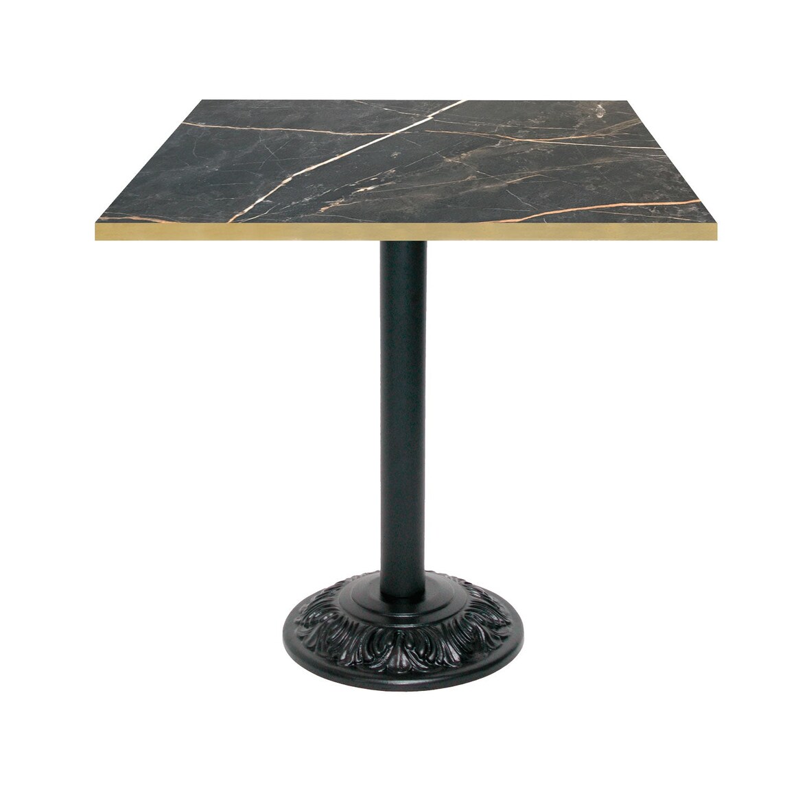 Restootab - Mesa estilo bistrô 70x70cm mármore samas bordas de latão