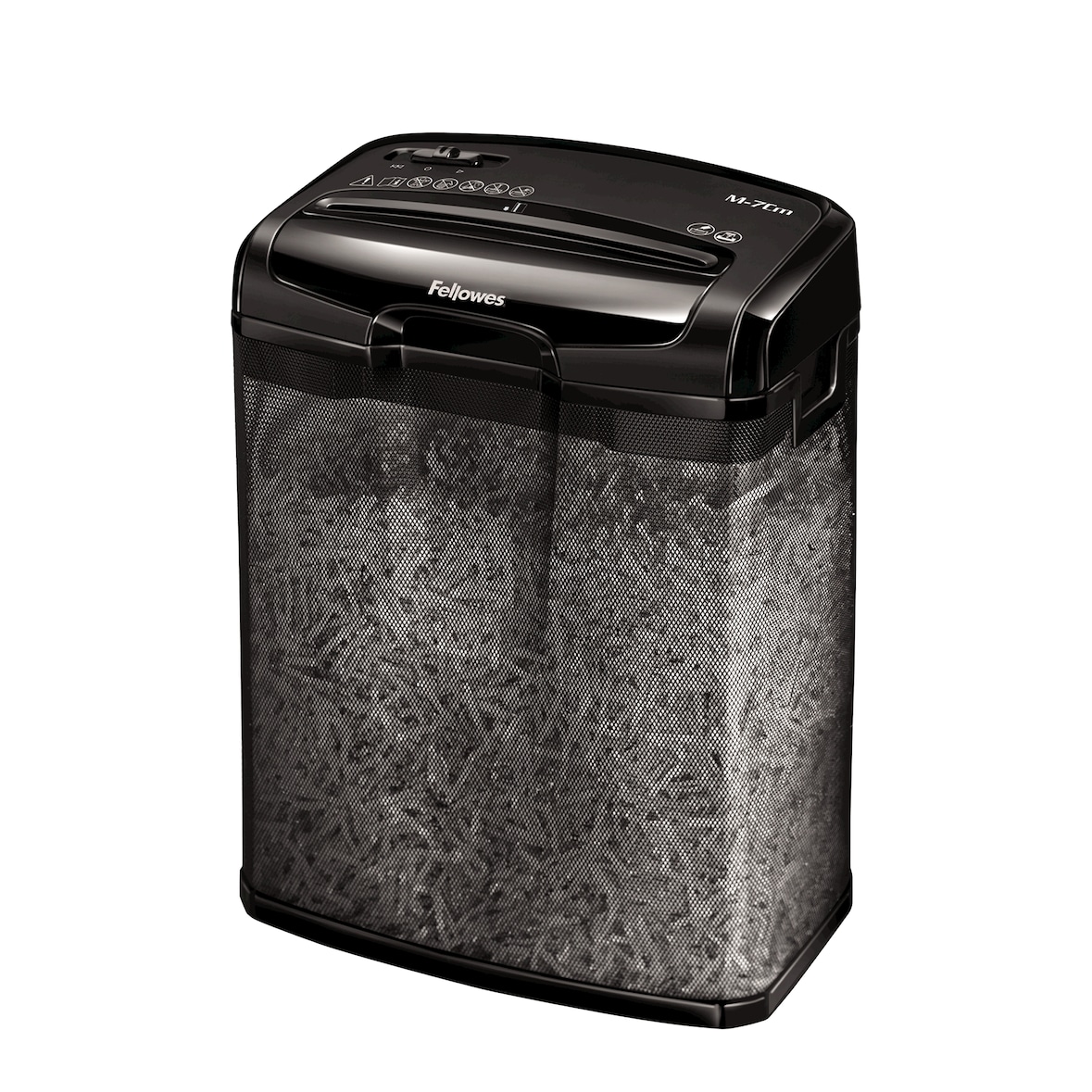 Fellowes Distruggidocumenti a frammento M-7CM, 7 fogli, per uso personale, con blocco di sicurezza, cestino da 13 litri, sicurezza P-4, nero, 4701801
