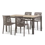 thumbnail of Ensemble salle a manger aluminium taupe avec 4 chaises en polypropylène taupe empilables et plateau effet bois – MILO+DAFNE Taupe/Taupe/Bois