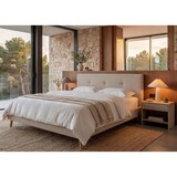 thumbnail of Polsterbett HWC-J98, Bett Doppelbett Bettgestell mit Lattenrost, Massivholz ~ 160x200cm creme-beige