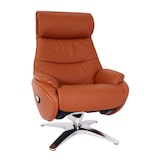 thumbnail of Relaxsessel mit Hocker HWC-K98, Fernsehsessel Sessel, Liegefunktion drehbar, Metall Echtleder/Kunstleder ~ braun