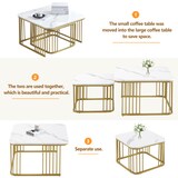 thumbnail of Merax 2er Set quadratische Hochglanz-Marmoroptik-Couchtische, ineinander schiebbare Tische mit goldenen Beinen, 70x70x45cm und 50x50x36,5cm, Weiß