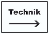 thumbnail of Technik Schild mit Text und Richtungspfeil rechts Hauswirtschaftsraum waagerecht A3 Rückseite selbstklebend