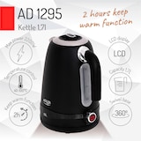 thumbnail of Adler AD1295B Hervidor Agua Eléctrico, Capacidad 1,7L, sin BPA, Control Temperatura, Acero Inox, Inalámbrico, Negro, 2200W