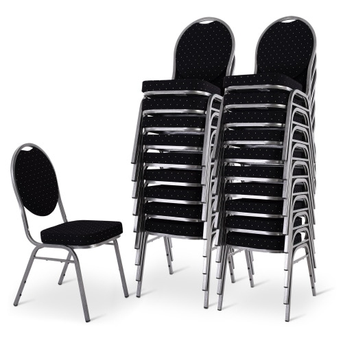 Stapelstuhl 20er-Set, Bankettstuhl stapelbar & gepolstert, Silber/Schwarz, robust, mit stabilem Stahlrahmen | Raburg Vienna