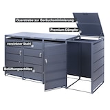 thumbnail of Mülltonnenbox 4er Tonne | bis 240 Liter | Anthrazitgrau RAL 7016 | verzinkter Stahl | Premium Dämpfer| Aufkleber-Set | wetterfest