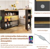 thumbnail of Bartisch ausziehbar 204x39x105 cm mit Stauraum Schiebetüren und LED-Beleuchtung auf Rollen, MDF Stehtisch Kücheninsel, Schwarz