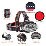 thumbnail of Lanterna de cabeça LED recarregável, 18000 lúmenes 4 modos 8 lanternas de cabeça LED, IPX4 à prova de água