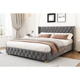 thumbnail of Luxuriöses Samt-Polsterbett 180x200 mit Knopf-Tufting, Nietenverzierungen und verstärkten Bettbeinen Elegantes Design für maximalen Komfort Grau