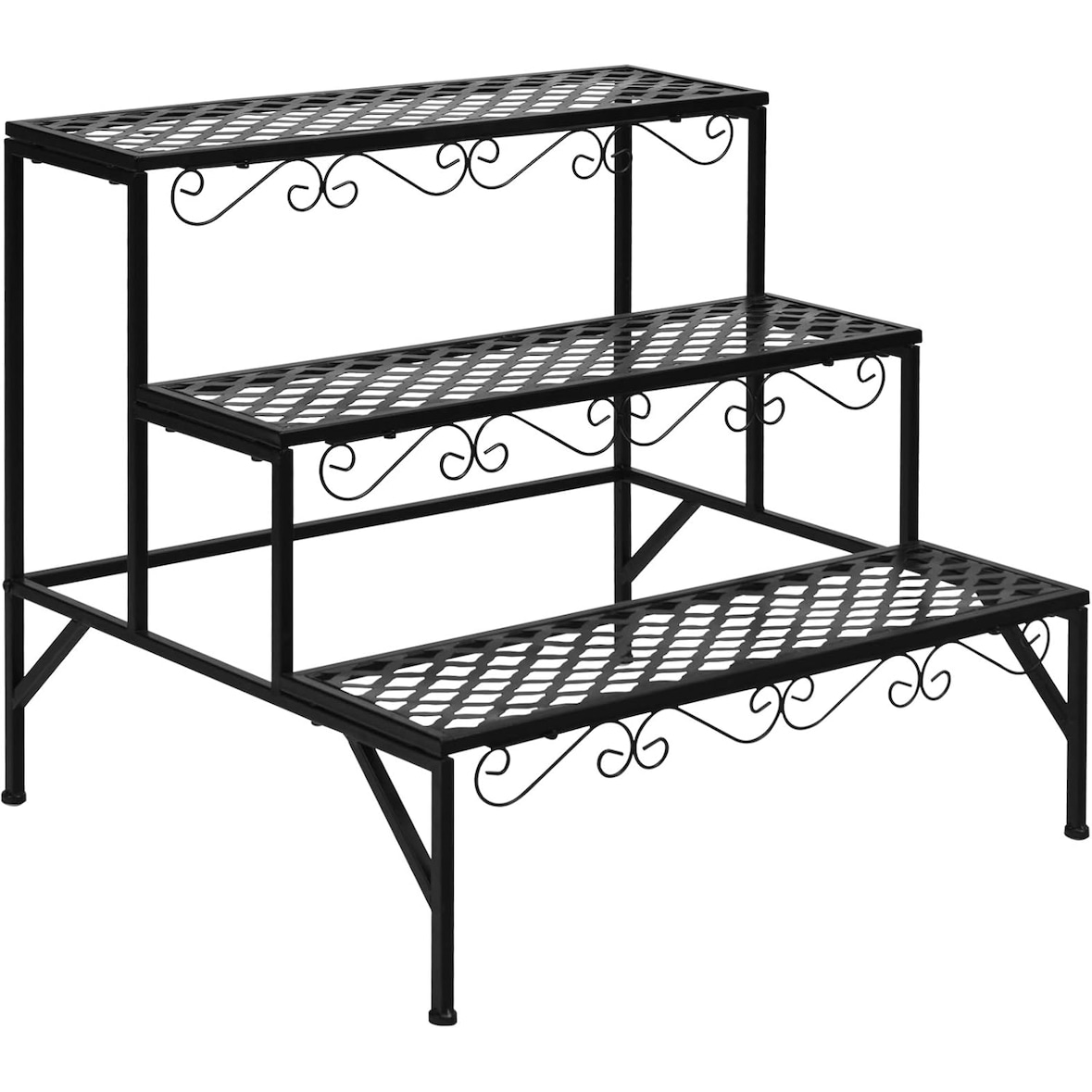 COSTWAY 3-laags metalen bloementrap, bloemenplank, plantenplank met antislipvoetjes, 70 x 21 x 60,5 cm, zwart