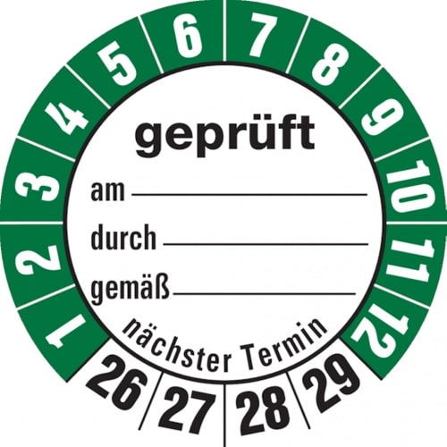 Dreifke® Aufkleber | Prüfetiketten geprüft am... durch... gemäß..ab 26 weiß/ - 35 mm Folie selbstklebend, 10 St