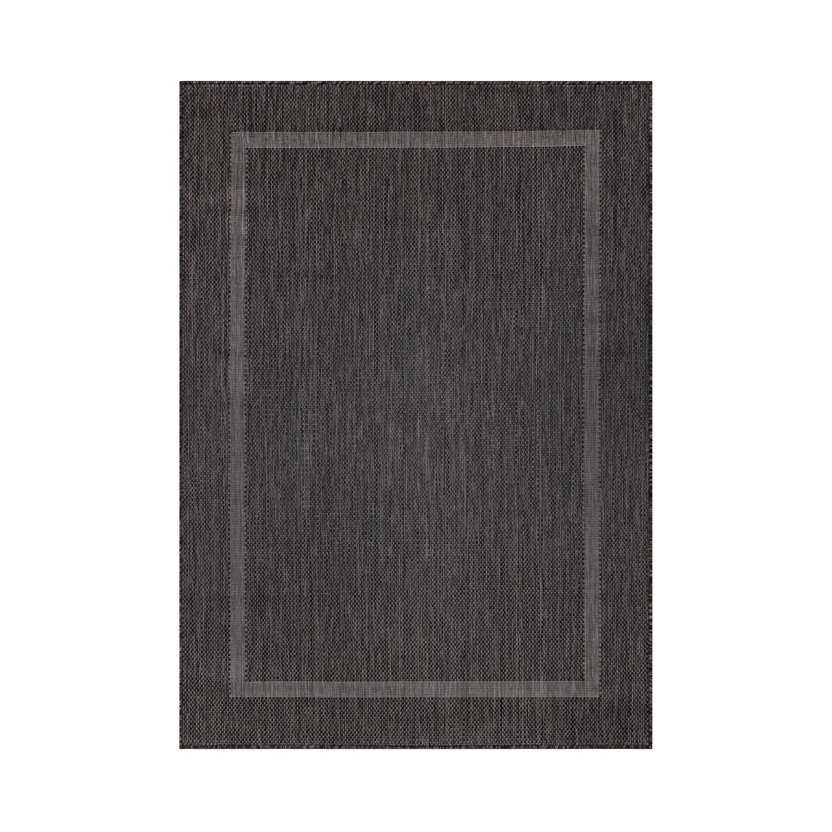 Carpetsale24 In & Outdoor Teppich Wetterfest 160 x 230 cm Schwarz in Einfarbig Bordüre Design für Balkon, Terasse, Küchenteppich