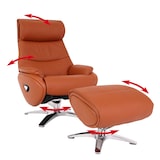 thumbnail of Relaxsessel mit Hocker HWC-K98, Fernsehsessel Sessel, Liegefunktion drehbar, Metall Echtleder/Kunstleder ~ braun