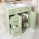 thumbnail of Badezimmerschrank mit Waschbecken 90×82×47 cm – Stehender Badschrank Grün mit Keramikwaschtisch und multifunktionalem Stauraum
