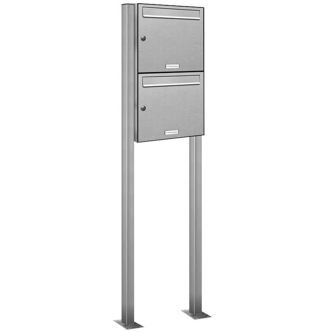 AL Briefkastensysteme 2 Fächer Premium Edelstahl Stand Briefkasten Anlage für Post A4 modern, robust, wetterfest, Artikelnummer: 331T2S1
