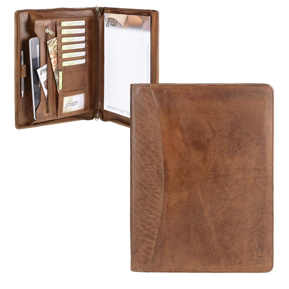Bear Design Schreibmappe Leder Konferenzmappe braun A4 Orgamappe cognac braun CL7793