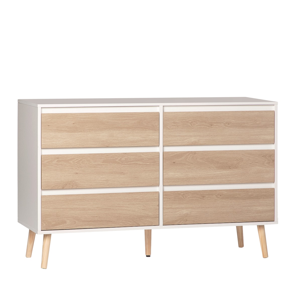 KLAST Cómoda de 6 cajones en madera color blanco y natural Kemi