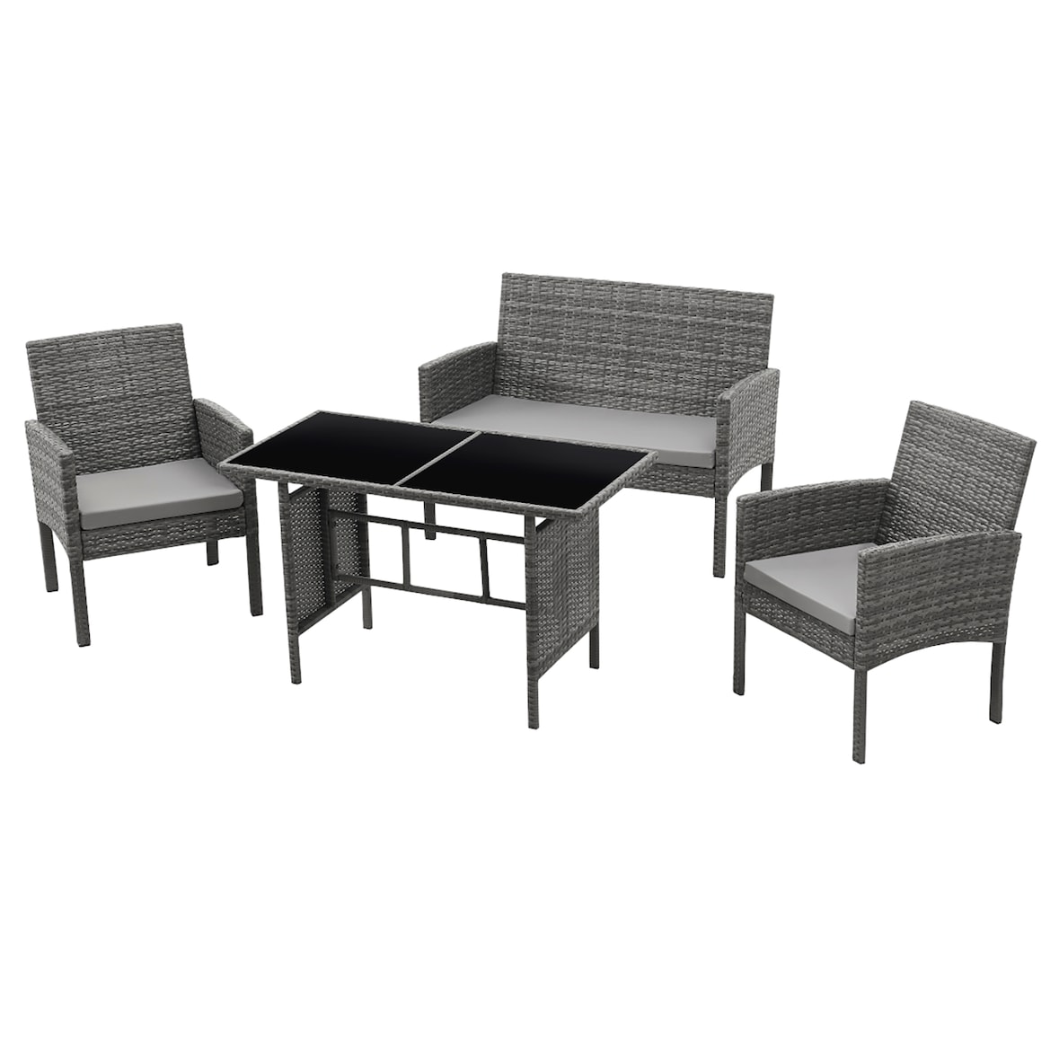 SVITA BROOKLYN XL Rattan Essgruppe Garten Möbel Set mit Tisch, 2 Sessel, 2er Sofa Grau