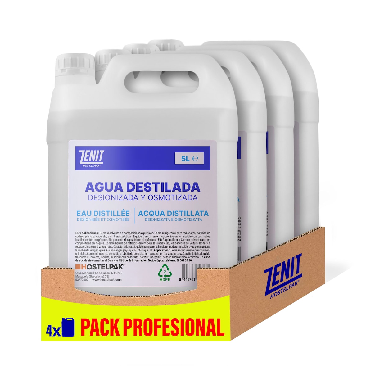 Agua destilada - 4 x 5L - Desionizada y osmotizada - Para baterias, planchas, humidificadores, para cpap, motores y mucho más