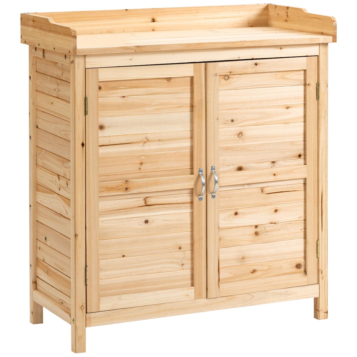 Outsunny armario de jardín de madera cobertizo exterior cobertizo para almacenaje con 2 puertas estante y patas elevadas 83x40x92 cm natural