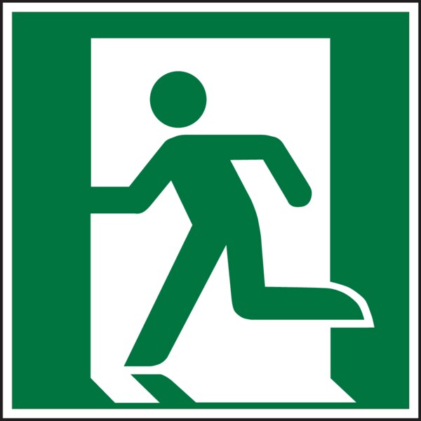 Rettungszeichen, Rettungsweg/Notausgang linksweisend E001 - ASR A1.3 (DIN EN ISO 7010) - 200x200 mm Folie selbstklebend, nachleuchtend