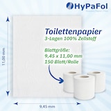 thumbnail of 96 Rollen Toilettenpapier 3-lagig,150 Blatt, Kleinrolle, Vorratspack | extra weich und reißfest | | aus hochwertigem weißem Zellstoff