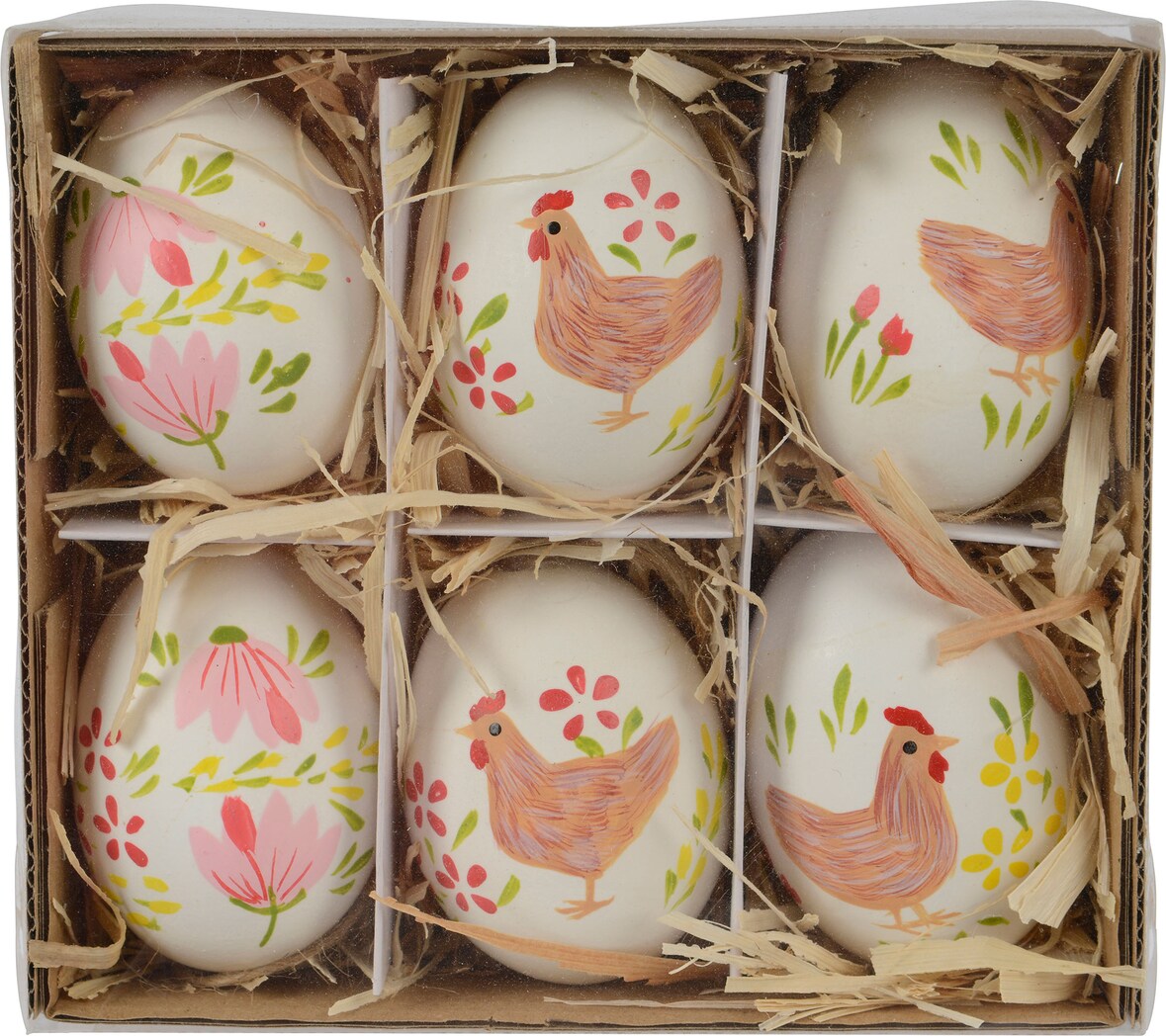 6 Ostereier zum Aufhängen 4x6cm mit Blumen und Tier Motiv echte Hühnereier ausgeblasen Osterdeko Weiß Motiv Deko Eier Hängend Hängedeko Frühlingsdeko