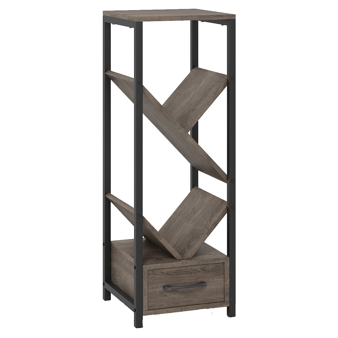 Estantería con forma de árbol COSTWAY, estantería de pie de 4 niveles con cajón y estructura metálica, estantería de almacenamiento independiente.