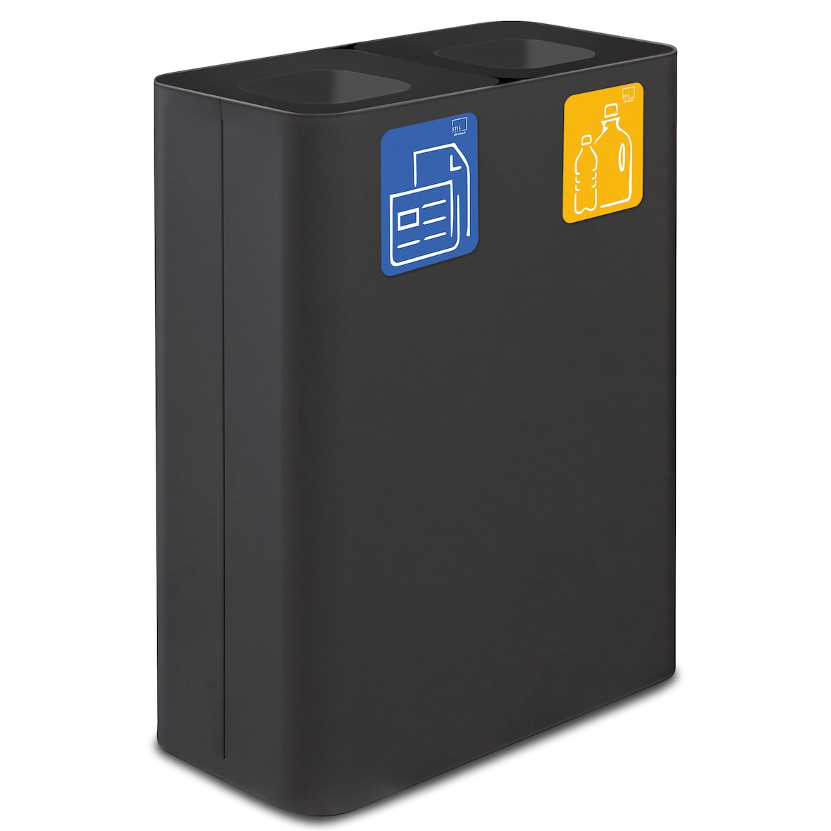 Stil Casa PURE système de collecte des déchets, acier peint, 60x30xh. 80 cm, 120 litres avec deux compartiments de 60 litres chacun, noir.