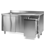 thumbnail of Edelstahl Spülschrank 1 Becken links, mit Aufkantung, Abfallbehälter rechts, Premium - montiert: 160 x 70 cm / mit Aufkantung / fertig montiert