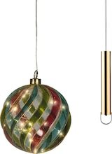 thumbnail of Micro LED Glaskugel 14cm warmweiß Kupfer Glas Timer Batteriebetrieb Leuchtkugel Weihnachtsdeko Hängedekoration mit bunten Wellen Rot Grün