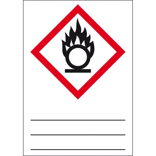 Aufkleber I Gefahrensymbol Flamme/Kreis GHS 03, z.Beschriften u.Laminieren, Folie, 105x148mm