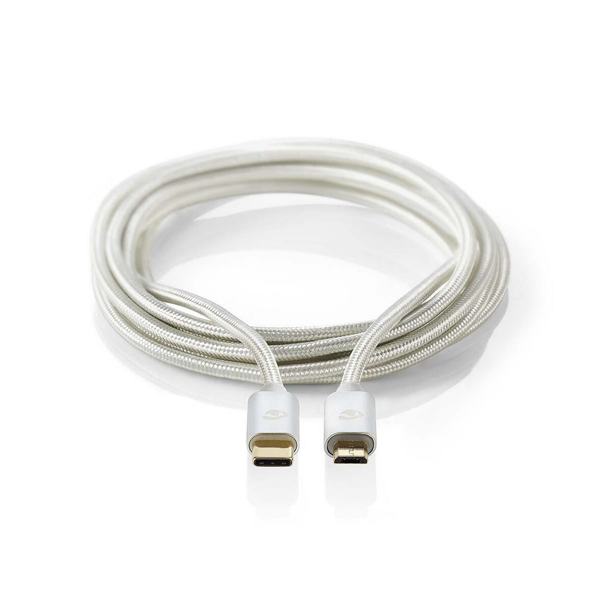 USB-Kabel - USB 2.0 - USB-C Male - USB Micro-B Male - 10 W - 480 Mbps - Verguld - 3.00 m - Rond - Gevlochten / Nylon - Aluminium - Cover Window Box