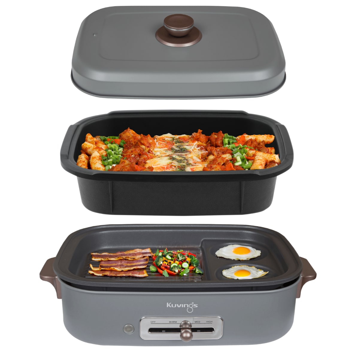 Kuvings - Plancha électrique de table antiadhésive - Multifonction : Cuisiner, griller, mijoter - Nettoyage facile - Multi-grill