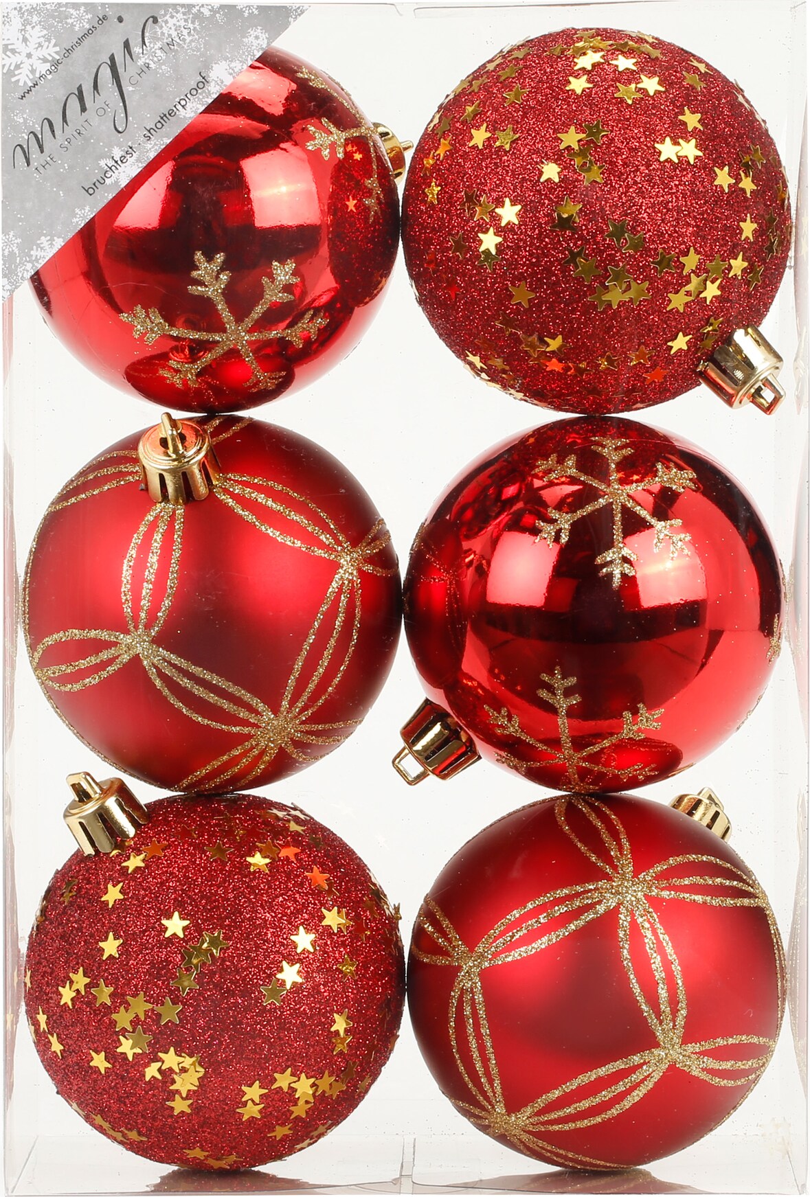 6 Weihnachtskugeln 8cm Kunststoff Christbaumkugeln Weihnachtsbaumkugeln rot