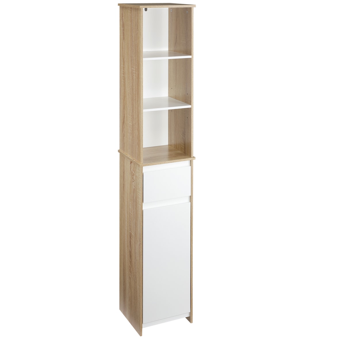kleankin Armario Alto de Baño Mueble Columna de Baño con 1 Puerta Cajón y 3 Estantes Balda Ajustable para Cocina Salón 32,6x30x171,2 cm