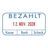 thumbnail of COLOP Printer S 260/L GREEN LINE BEZAHLT/127788, Kissen rot/blau, 24x45mm