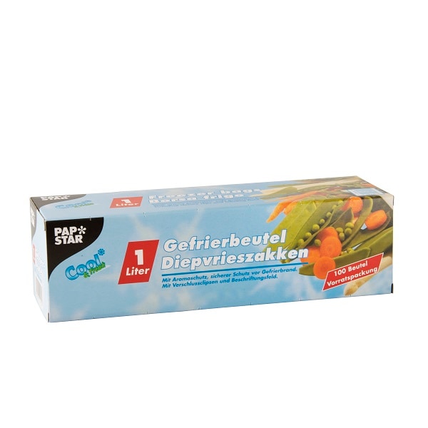 Papstar Gefrierbeutel, 1 L, 24 cm x 16 cm, TRANSPARENT, 100 Stück