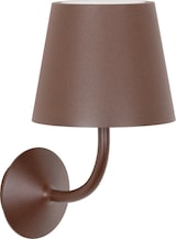 Eine braune Wandleuchte mit einem schwenkbaren Arm.