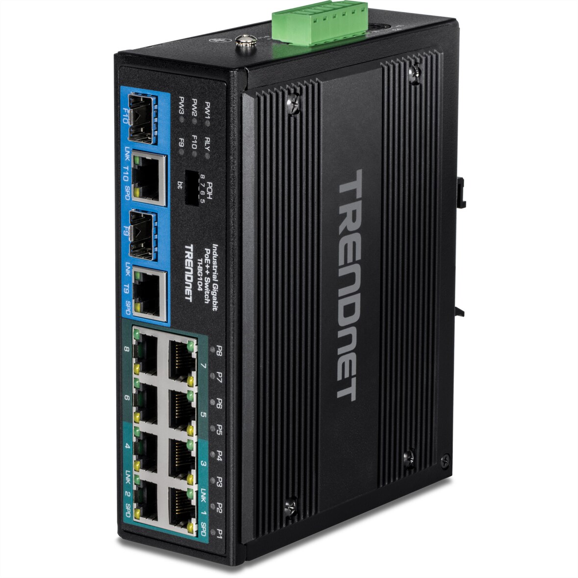TRENDnet TI-BG104 10-Poorts Rail Switch, Industriële Gigabit PoE++ DIN Rail