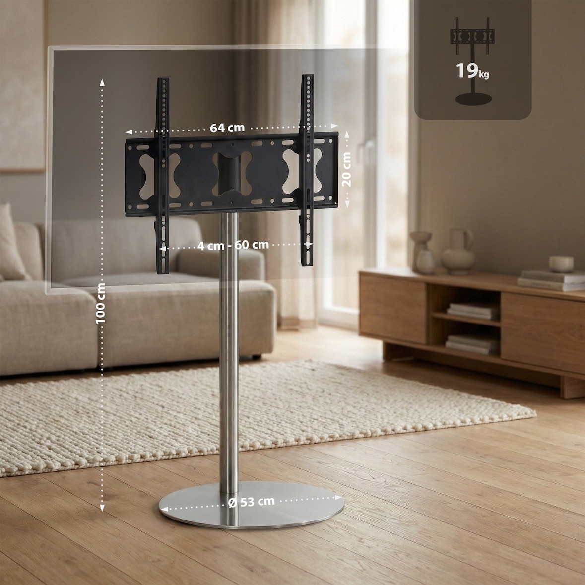 CLP Piedistallo per TV Metallo HBT: 100x64x53 cm acciaio