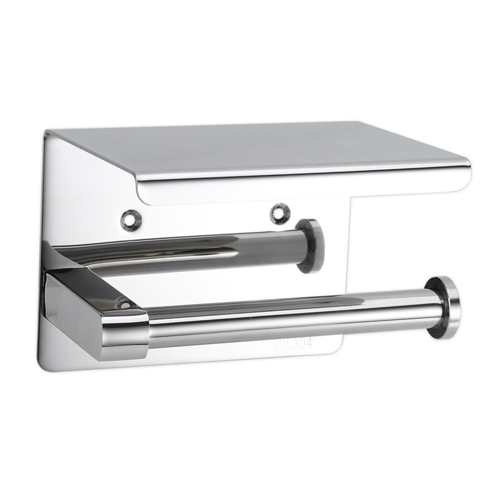 Intirilife Toilettenpapierhalter mit Ablage in SILBER - 16 x 11 x 10 cm - Edelstahl mit Ablage zum Bohren WC Papier Rollenhalter