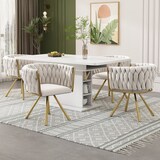 thumbnail of Drehbare Esszimmerstühle 2er-Set Samt Beige/Gold mit 360°-Drehfunktion