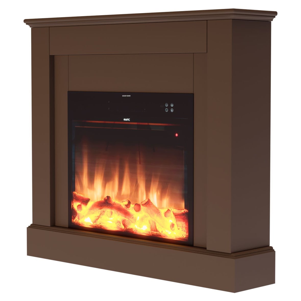 MPC CAMILLO MARRONE Elektrischer Kamin, 60cm, Braunes Holz, 750W/1500W, Realistischer LED-Flammeneffekt, Automatischer Thermostat, Inklusive Fernbedie